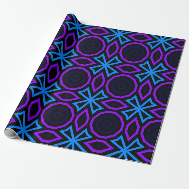 Blue and black seamless pattern with simple geomet wrapping paper (Unrolled)