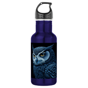 Blue and Black Serious Owl  532 Ml Water Bottle