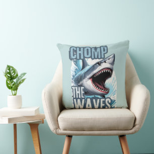 Blue and Black Shark Wavebreaker Graffiti Art Cushion