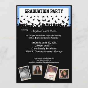 Blue And Black Silhouette Graduation Party Invitation