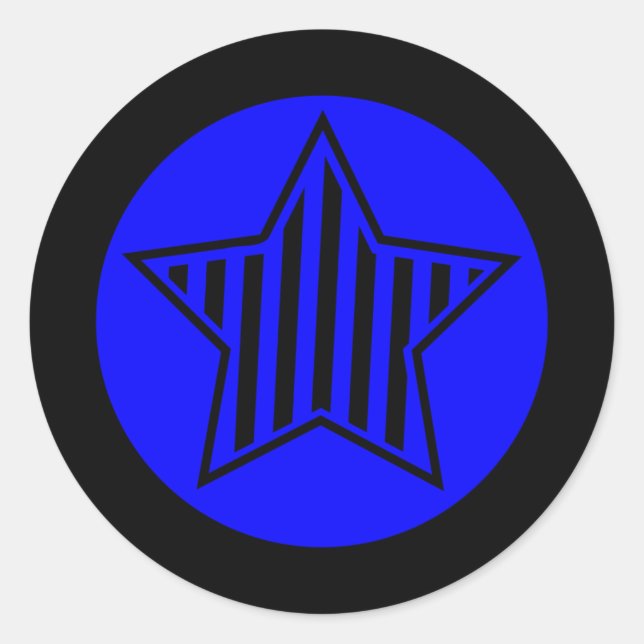 Blue and Black Star Round Sticker (Front)