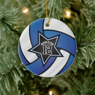 Blue and Black Star Volleyball 🏐 Ceramic Ornament