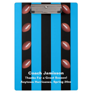 Blue and Black Stripe, Football Coach, Name Clipboard