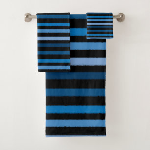 Blue and Black Striped Bath Towel Set