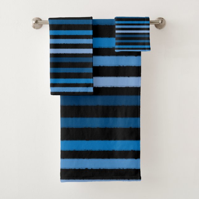 Blue and Black Striped Bath Towel Set (Insitu)
