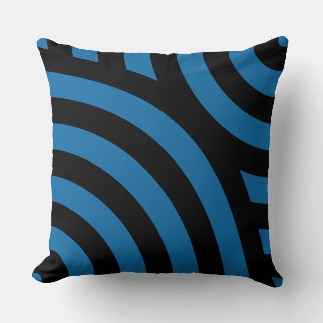 Blue and Black Striped Wave Pattern Cushion (Front)