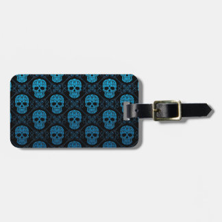 Blue and Black Sugar Skull Pattern Luggage Tag