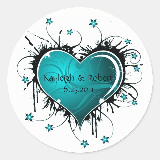Blue and Black Swirls Save The Date Stickers (Front)