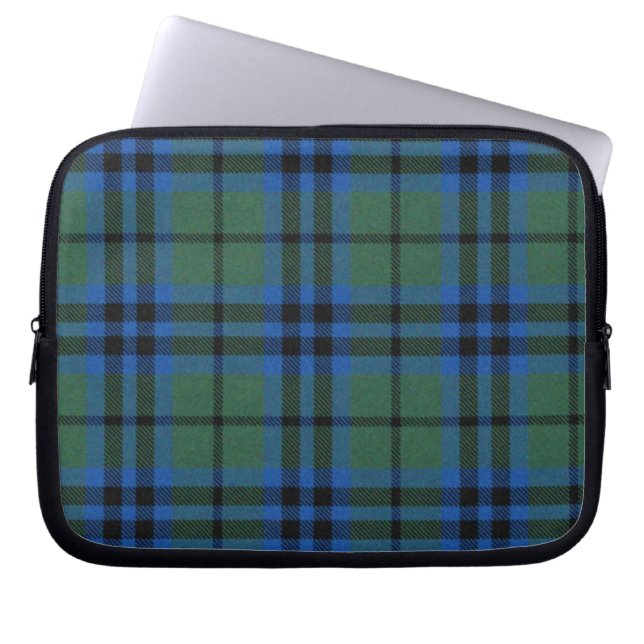 Blue and Black Tartan Plaid Laptop Cover (Front)