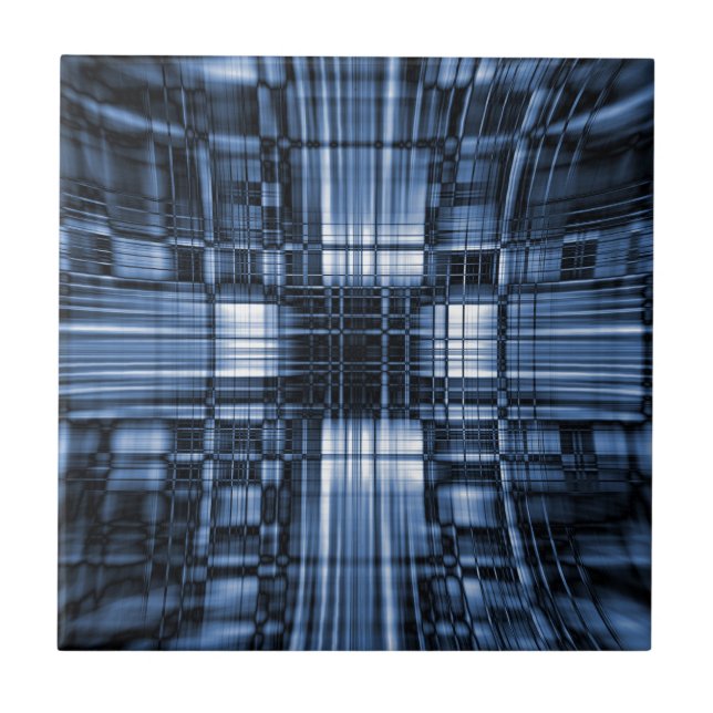 Blue and black tech lines ceramic tile (Front)