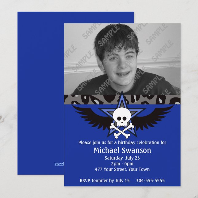 Blue and Black Teen Birthday Invitation (Front/Back)