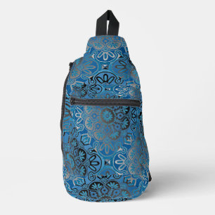 Blue and black tile pattern Sling bag Backpack