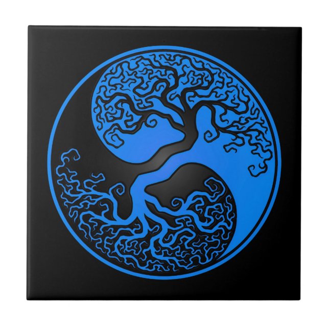 Blue and Black Tree of Life Yin Yang Tile (Front)