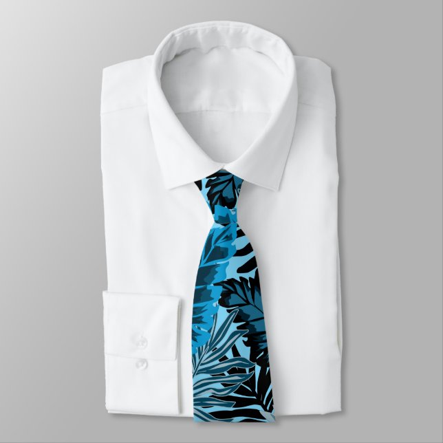 Blue and black tropical pattern. tie (Tied)
