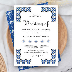 Blue and Black Ukrainian Embroidery Wedding Invitation