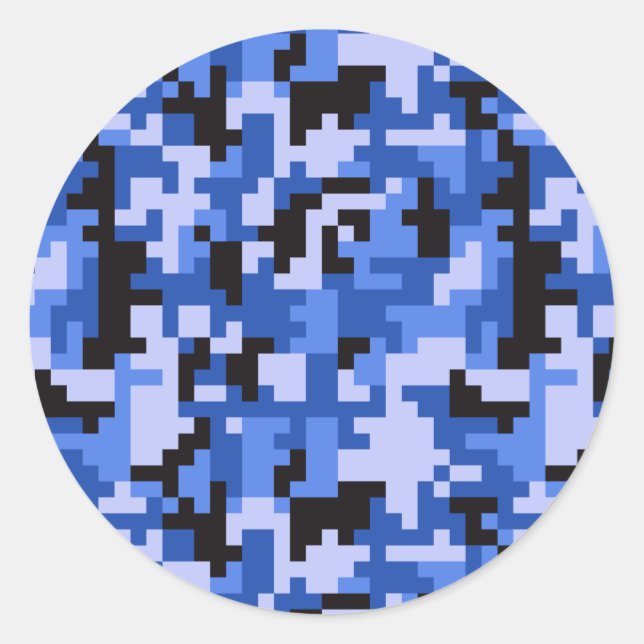 Blue and Black Water Pixel Camo pattern Classic Round Sticker (Front)