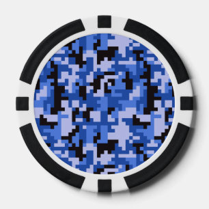 Blue and Black Water Pixel Camo pattern Poker Chips