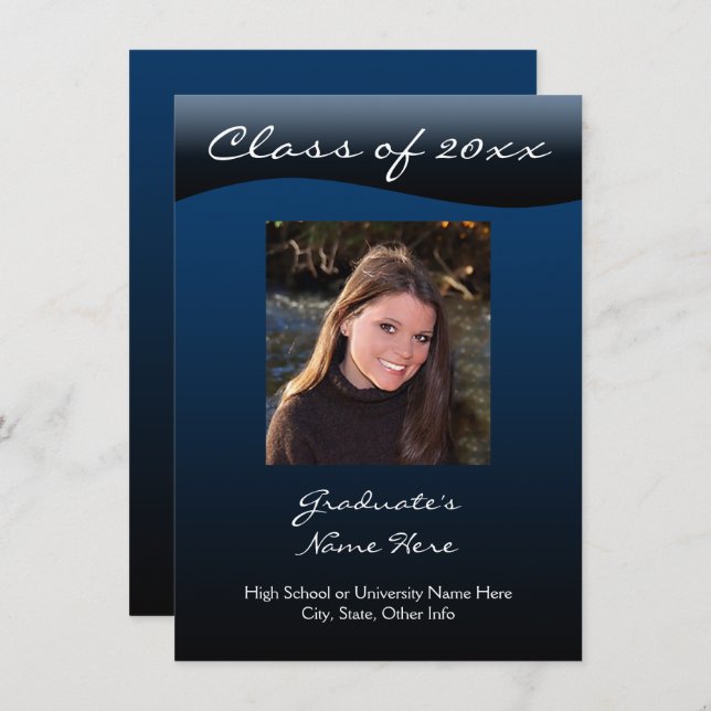 Blue and Black Wave Graduation Announcement (Front/Back)