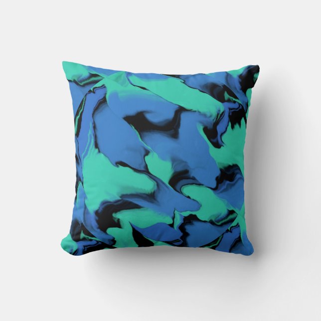 Blue and Black Wavy Design Cushion (Front)