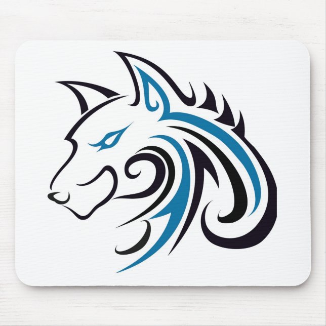Blue and Black Wolf Head Outline Mouse Pad (Front)