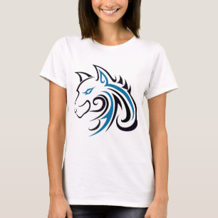 Blue and Black Wolf Head Outline T-Shirt