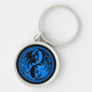 Blue and Black Yin Yang Cats Key Ring
