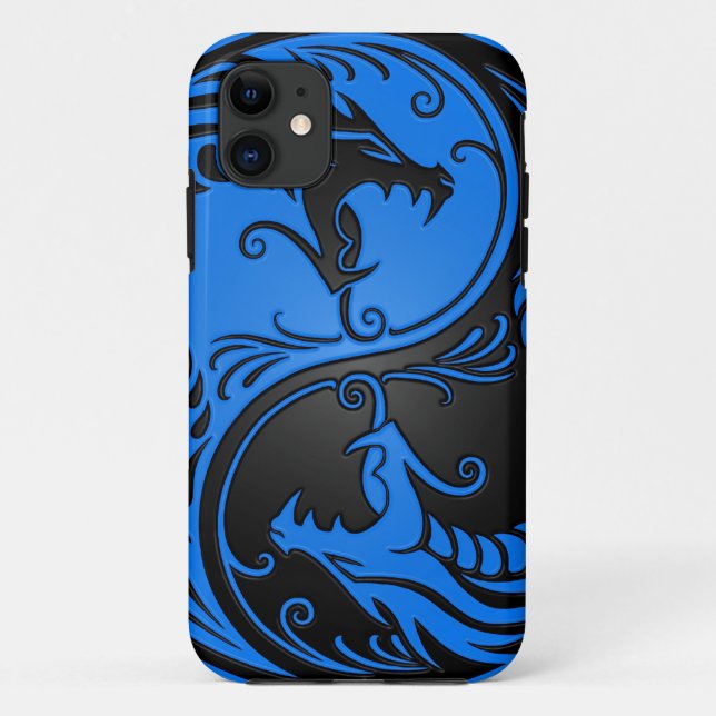 Blue and Black Yin Yang Dragons Case-Mate iPhone Case (Back)