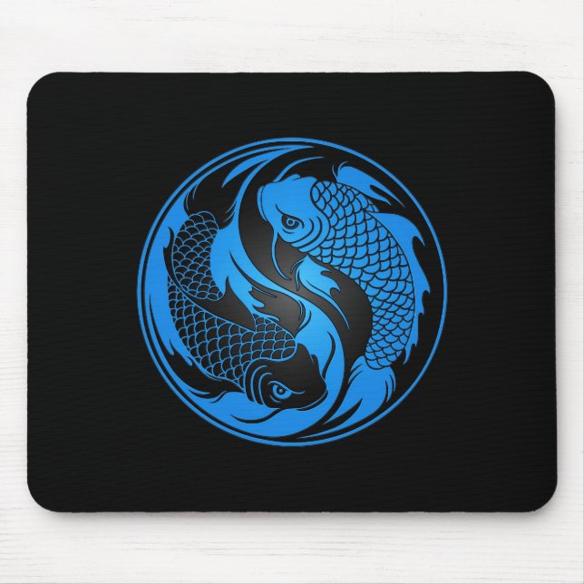 Blue and Black Yin Yang Koi Fish Mouse Pad (Front)