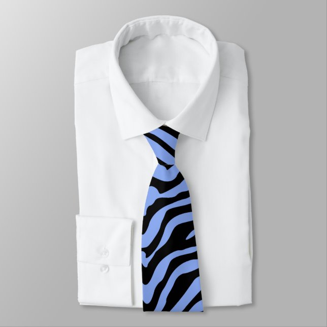 Blue and Black Zebra Print Neck Tie (Tied)