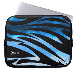 Blue And Black Zebra Striped Pattern Laptop Sleeve