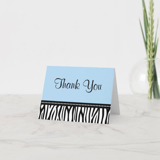Blue and Black Zebra Thank You Card (Front)