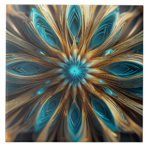 Blue and Blonde Floral Radial 3-d Abstract Ceramic Tile