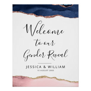 blue and blush agate baby gender reveal sign