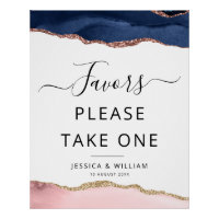 blue and blush agate Favours sign