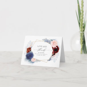 Blue and Blush Burgundy Flowers Wedding Thank You