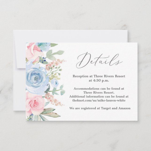 Blue and blush details wedding card (Front)