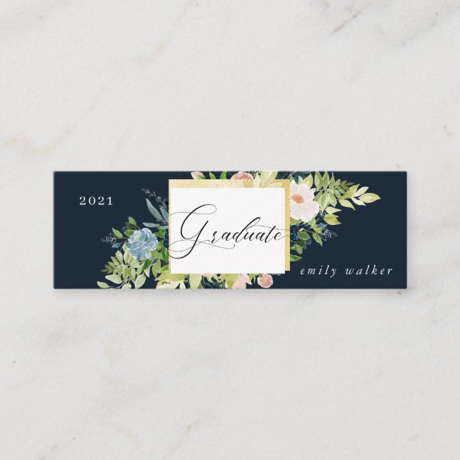 blue and blush floral graduation name card (Front)