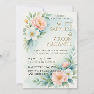 Blue and Blush Floral Wedding Invitation
