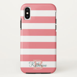blue and blush preppy stripes monogram iPhone x case
