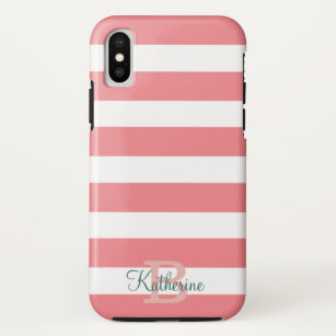 blue and blush preppy stripes monogram Case-Mate iPhone case