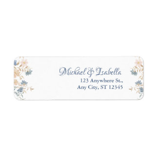 Blue and Blush Rose Watercolor with Greenery Return Address Label