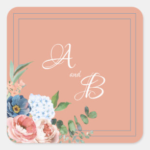 Blue and Blush Roses Square Sticker