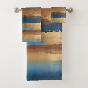 blue and bronze abstract bath towel set