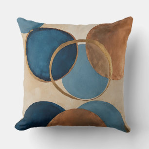 Blue and Bronze circles with gold rings Cushion