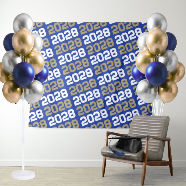 Blue and Bronze Gold Graduation Backdrop Tapestry (Trendy Modern Blue & Gold Graduation Repeating Class Year Party Backdrop)