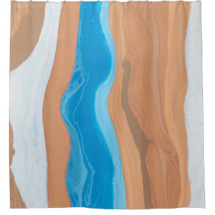 BLUE AND BROWN ABSTRACT PAINTING SHOWER CURTAIN
