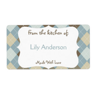 Blue and Brown Argyle Canning Label