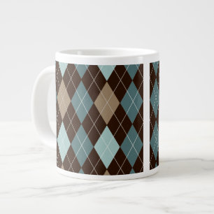 Blue and Brown Argyle Fashion Pattern Large Coffee Mug