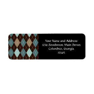 Blue and Brown Argyle Fashion Pattern Return Address Label