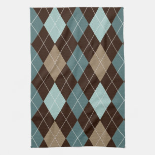 Blue and Brown Argyle Fashion Pattern Tea Towel